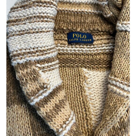 Polo Ralph Lauren Womens Patchwork Aztec Linen Blend Cardigan Sz S Tan Western - Picture 7 of 13